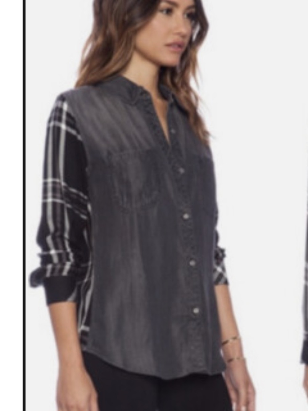 Rails Charcoal Button-Down with Black Plaid Sleeves